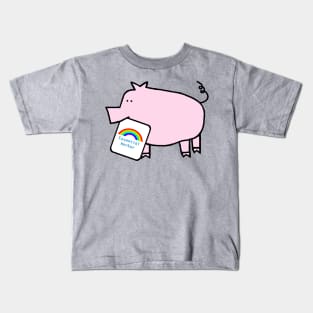 Pink Pig with Essential Worker Rainbow Sign Kids T-Shirt